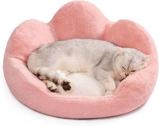 Mewoofun Fluffy Cat Couch Bed – 23" Round Washable Sofa with Non-Slip Bottom for Indoor Cats & Small Dogs