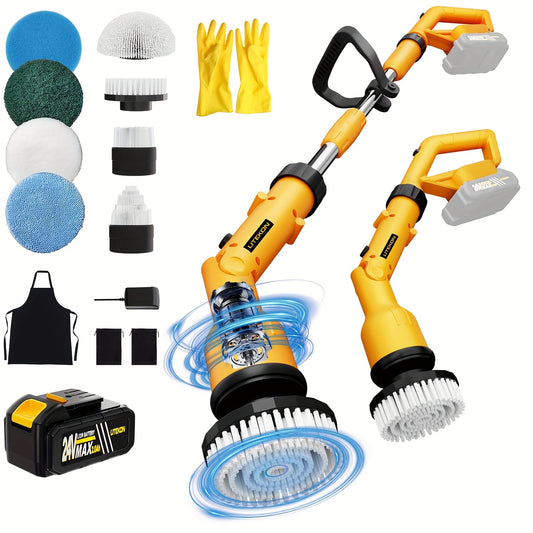 24 V Electric Spin Scrubber – Adjustable Extension Handle + 8 Brush Heads, 2-Speed Ergonomic Cleaner for Bathroom, Kitchen, Car & Walls