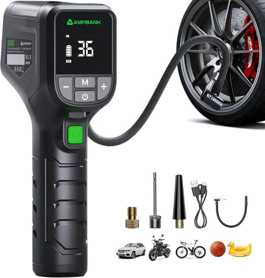 Portable Tire Air Pump with LED Light & Pressure Gauge