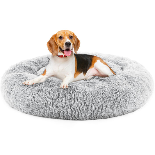 24" Round Cat Bed – Anti-Slip Fluffy Plush Faux Fur Cushion for Cats, Small Dogs & Puppies up to 25 lbs