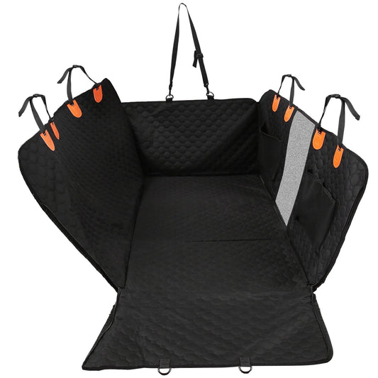 Dog Car Back Seat Cover – Waterproof 600D Oxford Cloth Protector with Zipper Mesh Window, Storage Bags & Side Flaps for Cars, Trucks & SUVs