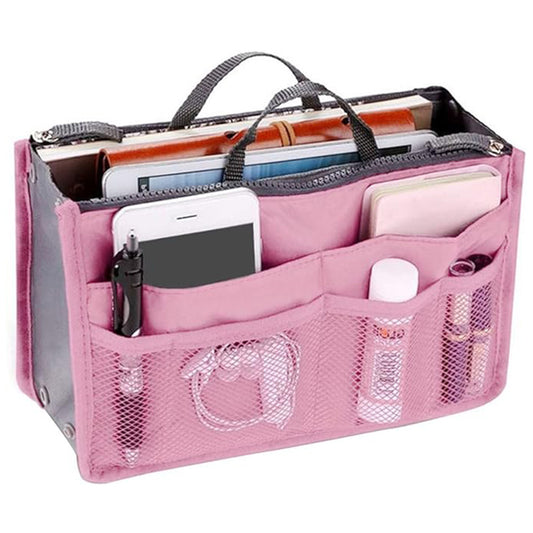 Handbag Organizer Insert for Women – 13 Pockets, Zipper Closure, Portable Purse Organizer with Handle