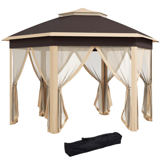 13' × 13' Hexagonal Pop-Up Gazebo with 6 Zippered Mesh Sidewalls – Waterproof Two-Tier Canopy, Alloy Steel Frame, Includes Carry Bag
