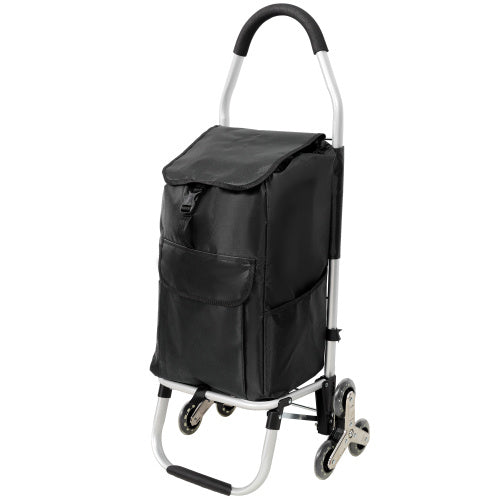 Foldable Shopping Stair Trolley – Black Waterproof Oxford Bag with Stainless Steel Frame & Triangular Climbing Wheels