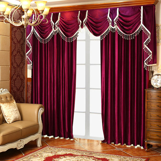 Luxury Festive Red Velvet Water‑Wave Blackout Curtains – 2‑Panel Set for Bedroom, Living Room & Wedding Décor