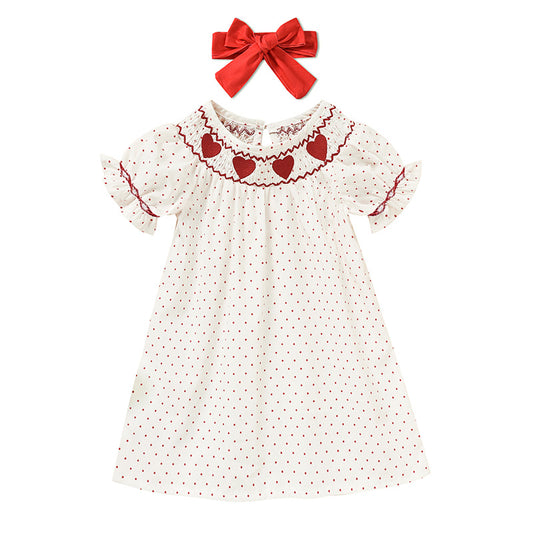 Baby Girls Valentine’s Day Dress ❤️ Heart Embroidery Party Outfit with Headband 🎀