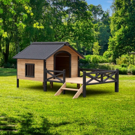 Outdoor Large Wooden Cabin Dog Kennel with Porch – Weather-Resistant House Style Shelter for Medium & Large Pets
