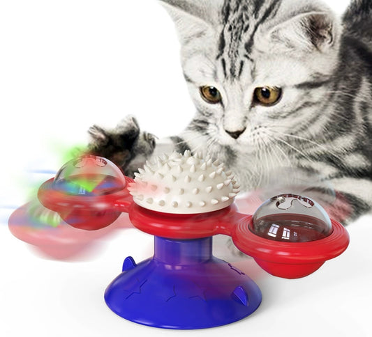 Cat Entertainment Set – Interactive Rotating Disk, Feather Teasers & Tumbler Windmill Toy, Keeps Cats Active & Engaged