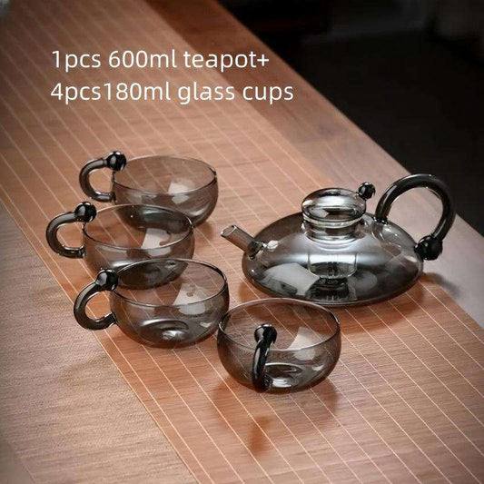 600ml Glass Teapot Set – Elegant & Heat-Resistant Tea-for-One with 4 Cups - PulinGO