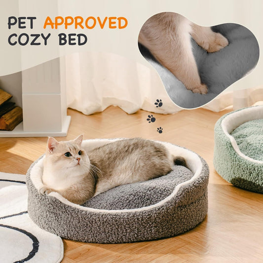 Mewoo Washable Pet Bed – 23"x23"x7" Orthopedic Plush Round Bed with Non-Slip Bottom for Small Dogs, Cats & Kittens