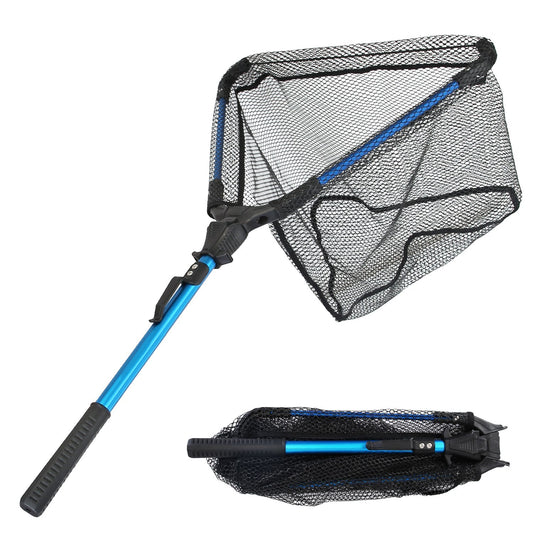 Foldable Fishing Landing Net - Collapsible Aluminum Pole with Fish-Safe Coated Nylon Mesh