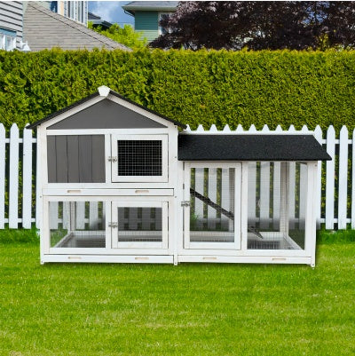 Wooden Outdoor Rabbit Hutch with Detachable Pallet Ramp & Walking Cage – Weatherproof Small Animal House for Rabbits, Guinea Pigs & Ferrets