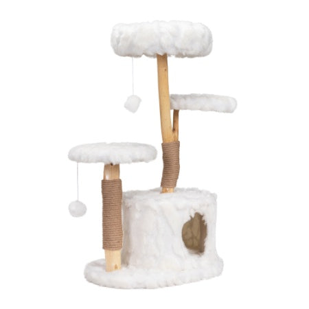 Modern Cat Tree – Natural Branch Cat Tower & Luxury Indoor Cat Condo, White