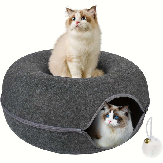 Peekaboo Cat Cave for Indoor Cats, Cat Donut Cat Tunnel Bed, Scratch Resistant Cat Toys for Medium Large Cats - PulinGO