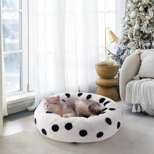 Mewoofun Donut Cat Bed – 23" Round Washable Plush Fluffy Pet Bed with Non-Slip Bottom for Cats, Puppies & Small Dogs