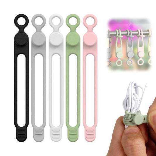 Reusable Silicone Cable Organizer Ties – Colorful 5-Pack Cord Management for Home, Office & Travel