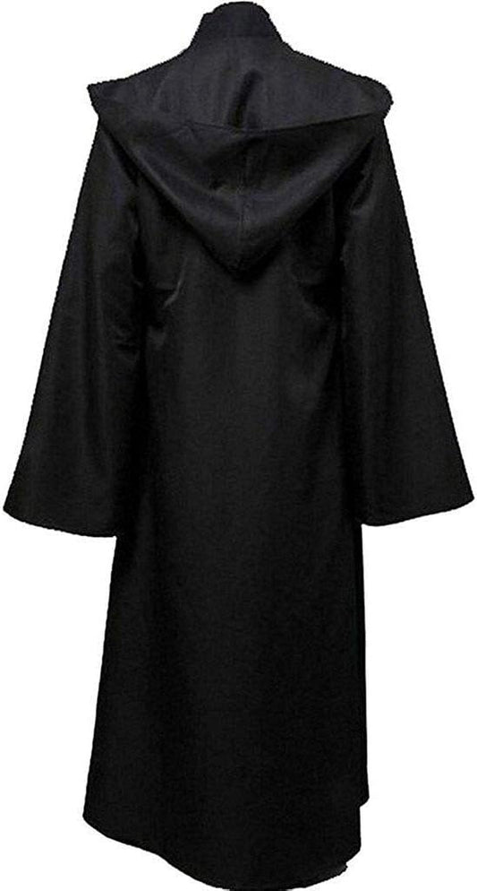 Men’s Hooded Tunic Robe – Black Medieval Cloak Halloween Cosplay Costume with Cape