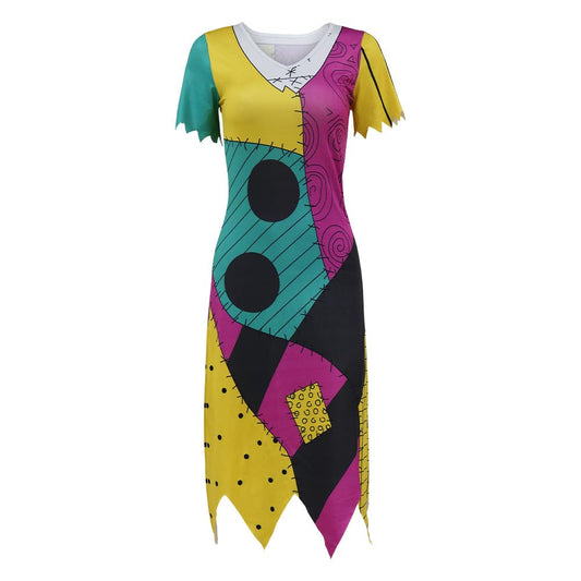 Women’s Patchwork Sally-Inspired Dress – Halloween & Christmas Carnival Costume 🎃💃