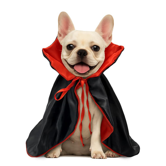 Black and Red Vampire Cape for Dogs and Cats – Halloween Pet Costume with Adjustable Ties