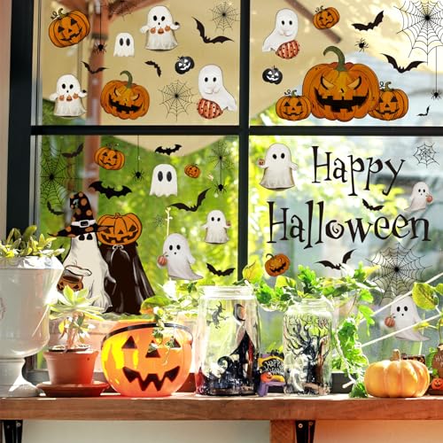 Vintage Halloween Window Clings – 6 Double-Sided PVC Sheets with Ghosts, Pumpkins, Cats & Bats
