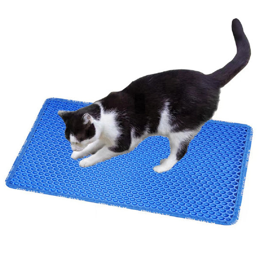 Double-Layer Rice-Shaped Cat Litter Pad – Waterproof EVA Non-Slip Mat for Trapping Litter & Easy Cleaning
