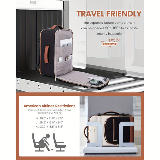 Lovevook Women’s Quilted Travel Backpack – 10.57 gal Capacity, Multi-Compartment Carry-On with 17.3″ Laptop Sleeve (Black/White/Brown)