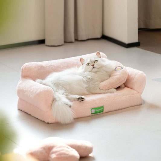 Mewoofun Fluffy Cat Sofa Bed – Large 65×46cm Cloud Design Couch with Anti-Slip Bottom & Winter Warmth