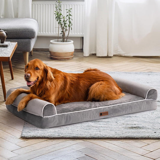 Mewoofun Orthopedic Dog Bed – XL Grey Egg Crate Foam Mattress with Washable Waterproof Cover for Large Dogs