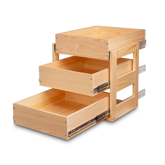 Mulush Compact 3-Tier Pull-Out Cabinet Drawer System – Soft-Close Solid Wood Storage for Narrow Cabinets