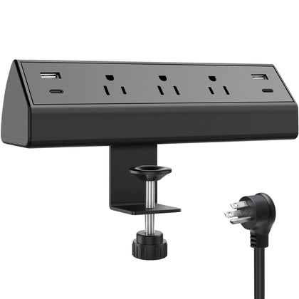 Desk Clamp Power Strip with USB-C Fast Charging 7-Port Surge Protector Mountable Charging Station Black