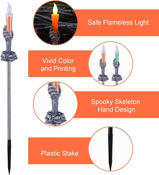 Solar Skull Hand Pathway Lights – 5 Pack Outdoor Halloween Decorations with Waterproof Design & Auto On/Off (Black)