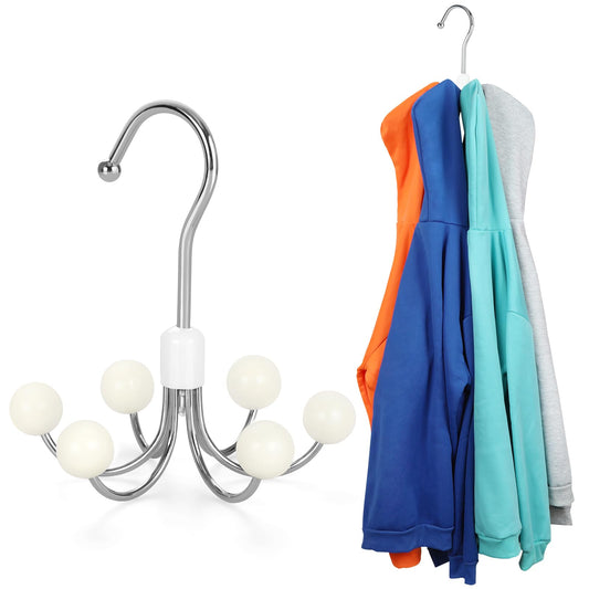 360° Rotating Hoodie Hanger with Wooden Balls – Space-Saving Multi-Hook Closet Organizer for Hoodies, Bags & Accessories