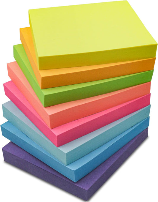 8-Pack Multicolor Sticky Notes, 800 Sheets Total