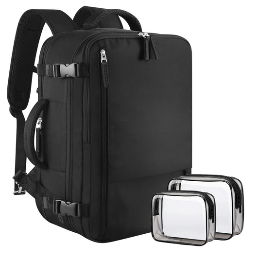SINALIY Expandable 40L Carry-On Travel Backpack with Convertible Carry & 17” Laptop Sleeve – Black