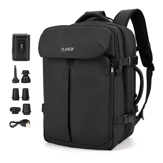 Tlangp 60L Vacuum Compression Travel Backpack – Expandable Carry-On Anti-Theft VacPack, Black