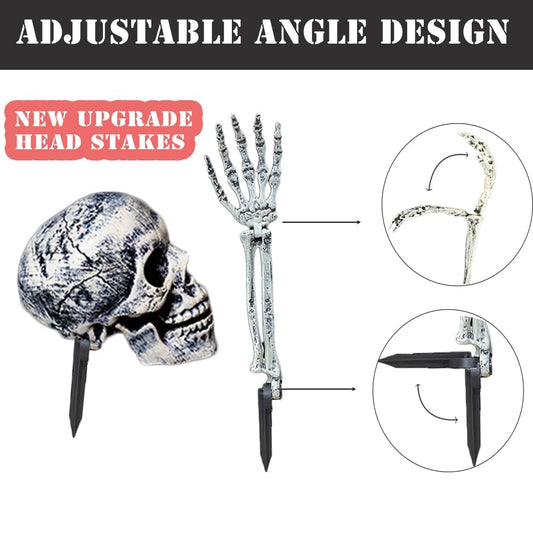 Realistic Skull and Bone Set – Creepy Skeleton Graveyard Halloween Yard Decoration (Gray, 3-Piece Set)