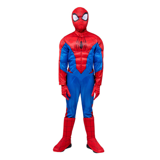 Marvel Spider-Man Youth Deluxe Costume – Padded Jumpsuit with Gloves & Detachable Fabric Mask for Kids