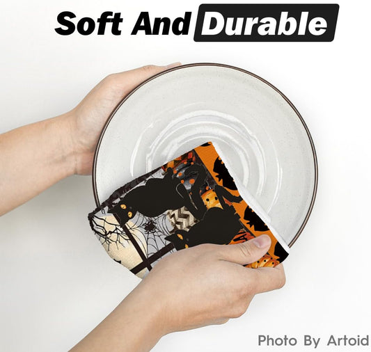 Black Halloween Kitchen Dish Towels – 2-Pack Ultra-Soft & Absorbent Tea Towels for Seasonal Kitchen Decor (18x26 Inches)