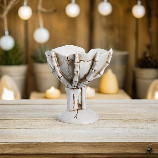 Skeleton Hand Halloween Candy Bowl – Skull Treat & Snack Holder Decoration (White)