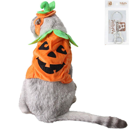 Pumpkin Pet Costume Set – Orange Halloween Outfit with Hat & Clothes for Cats and Small Dogs