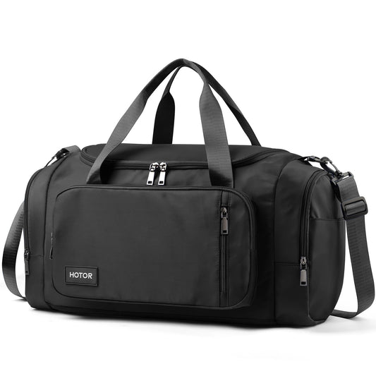 HOTOR Spacious Gym Duffle Bag – Carry-On Sports & Weekender Bag with Shoe Compartment and Wet Pocket (Black)