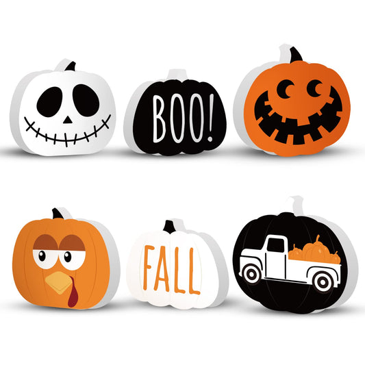 Reversible Halloween & Fall Wooden Table Decor – 3 Double-Sided Pumpkin Signs for Home & Office
