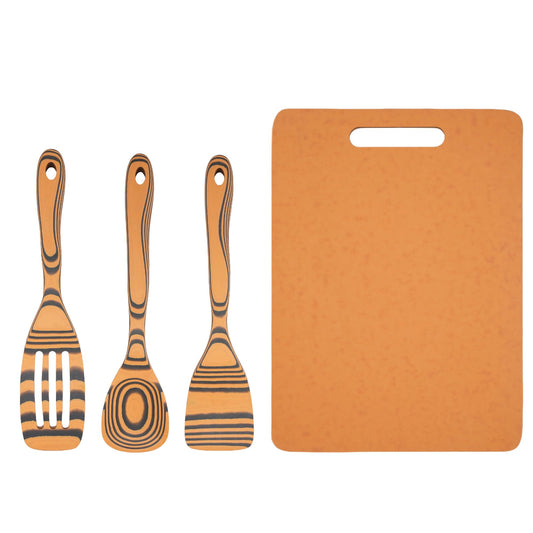 4-Piece Pinewood Fiber Cutting Board & Wooden Spoon Set – Dishwasher Safe, Heat Resistant (Natural & Slate)