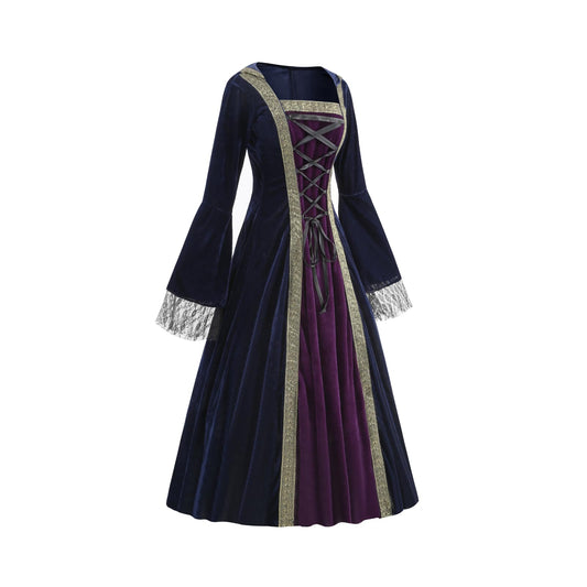 Purple Medieval Renaissance Dress – Long Sleeve Vintage Gown for Cosplay, Halloween & Festivals 💜👑