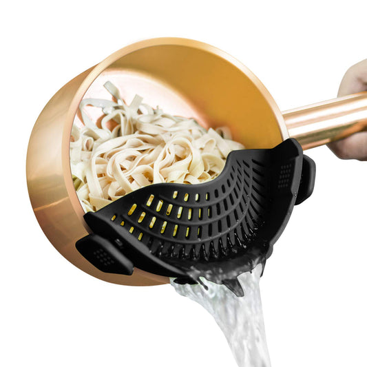 Clip-On Silicone Strainer for Pots & Pans – Heat Resistant Compact Food Drainer