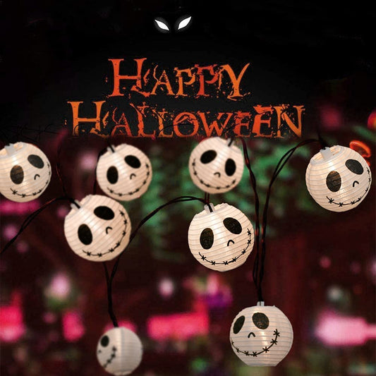 Halloween White Ghost Lantern String Lights – 8.5Ft, 10 Warm Incandescent Bulbs, Indoor/Outdoor Decoration