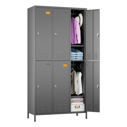 6-Door Metal Storage Locker – Heavy-Duty Employee Locker Cabinet with Hooks & Ventilation for Office, Gym & Home