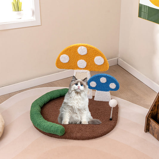 Mushroom Cat Bed with Wide Platform and Sisal Scratch Panel