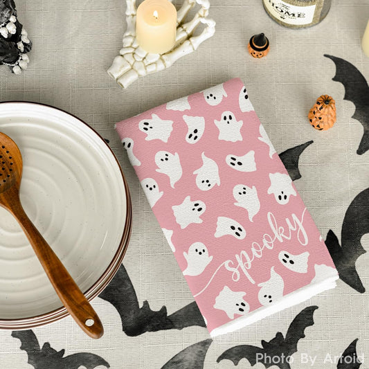 2PCS Pink Halloween Dish Towels – Soft, Absorbent & Durable Tea Towels for Kitchen Decor (18x26 Inches)
