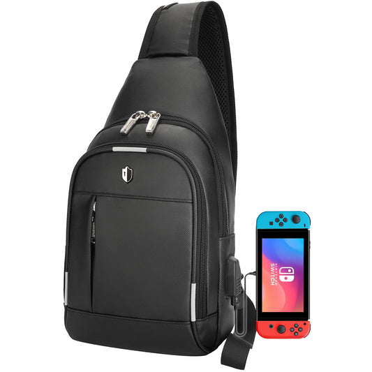 Baaob Compact Crossbody Sling Bag with USB Charging Port & Reflective Strips – Black